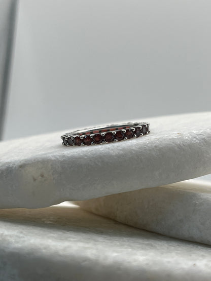 925 Sterling Silver Garnet Full Eternity Ring - Size O