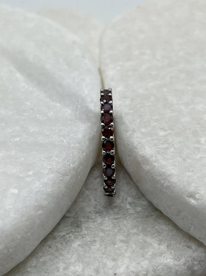 925 Sterling Silver Garnet Full Eternity Ring - Size O