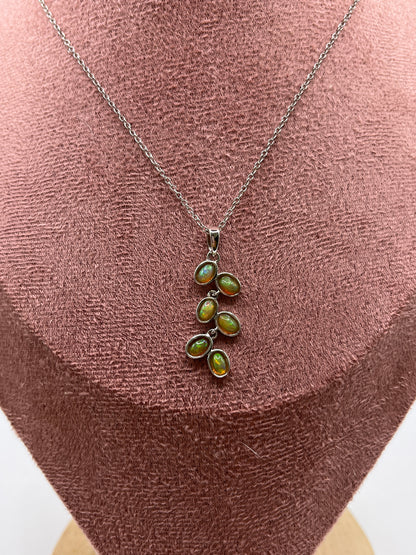 Vintage Ethiopian Opal Cascade Pendant Necklace – 925 Sterling Silver with 45cm Chain