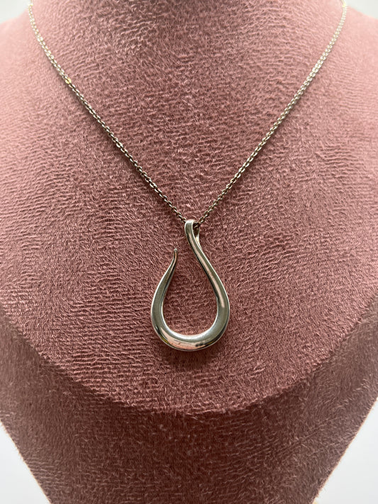 Genuine Vintage 925 Sterling Silver Open Teardrop Pendant Necklace
