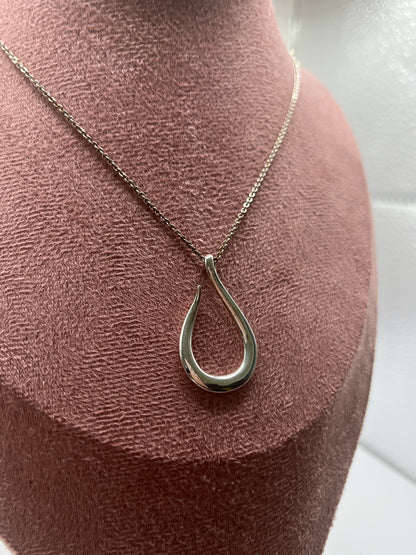 Genuine Vintage 925 Sterling Silver Open Teardrop Pendant Necklace