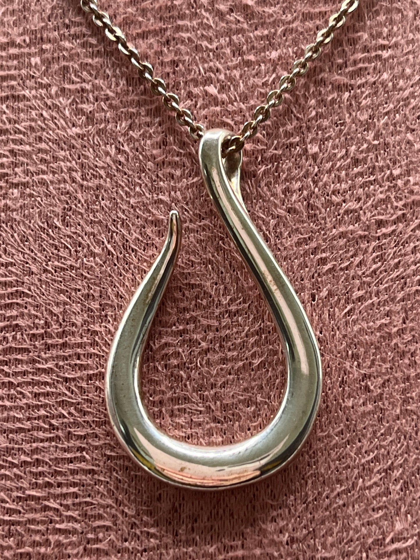 Genuine Vintage 925 Sterling Silver Open Teardrop Pendant Necklace