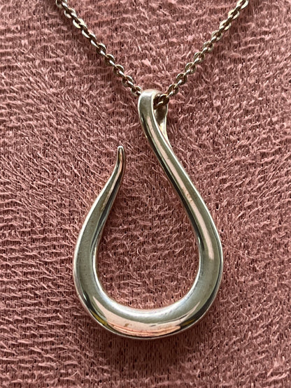Genuine Vintage 925 Sterling Silver Open Teardrop Pendant Necklace