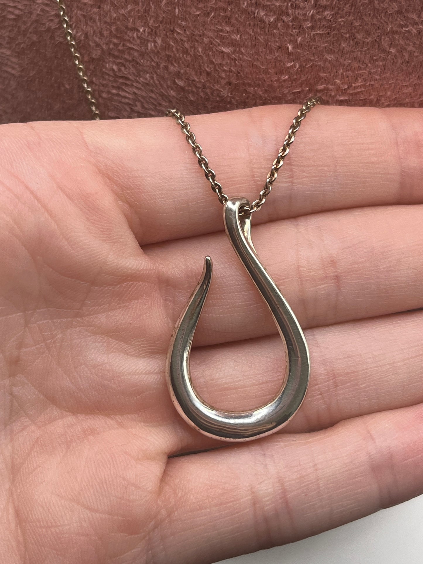 Genuine Vintage 925 Sterling Silver Open Teardrop Pendant Necklace