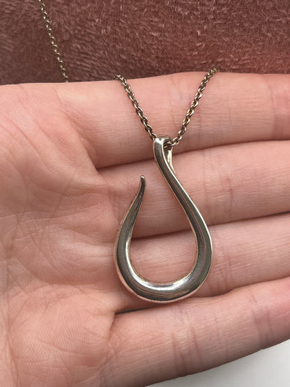 Genuine Vintage 925 Sterling Silver Open Teardrop Pendant Necklace