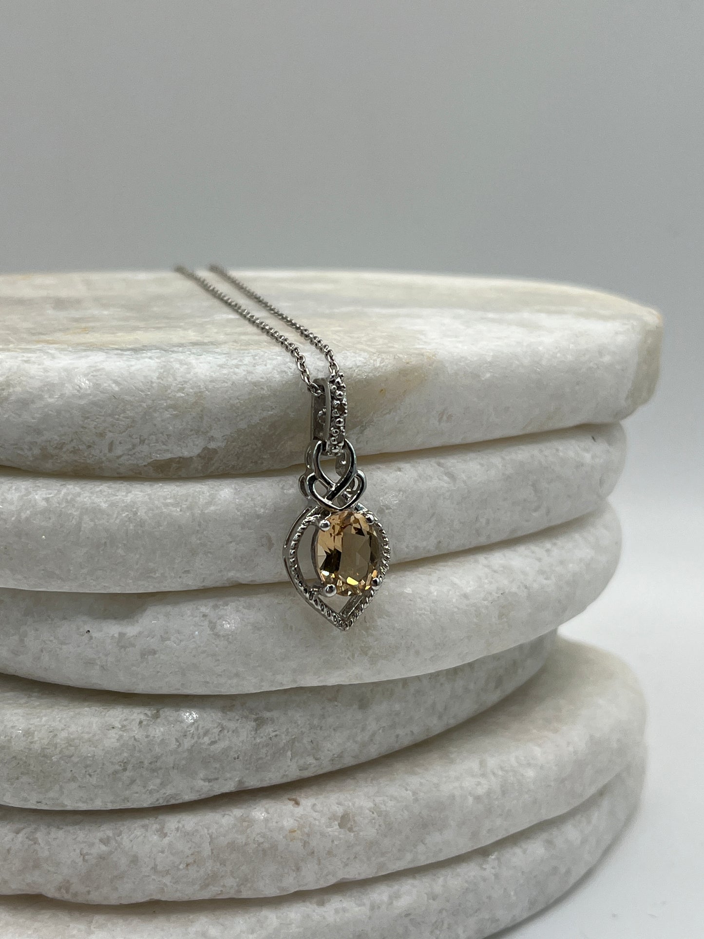925 Sterling Silver Champagne Quartz Pendant On 45cm Chain