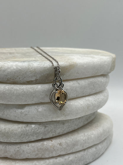925 Sterling Silver Champagne Quartz Pendant On 45cm Chain