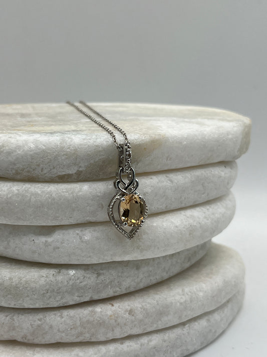 925 Sterling Silver Champagne Quartz Pendant On 45cm Chain