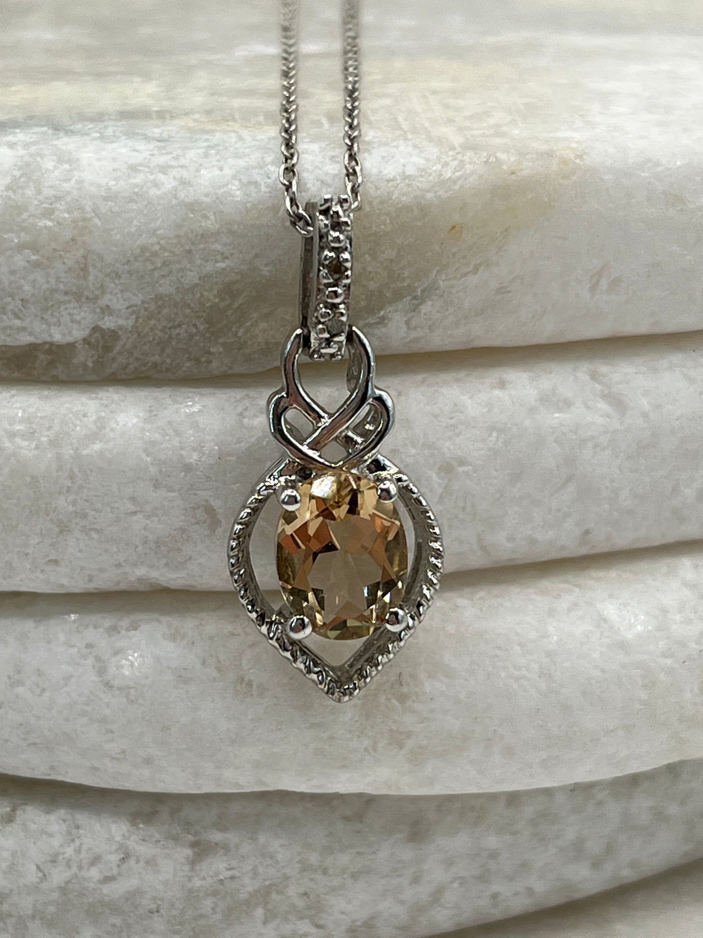 925 Sterling Silver Champagne Quartz Pendant On 45cm Chain