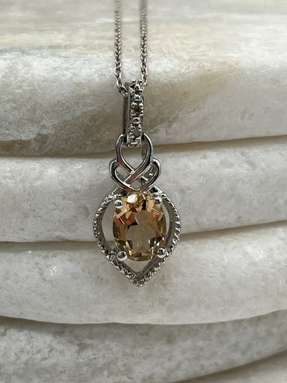 925 Sterling Silver Champagne Quartz Pendant On 45cm Chain