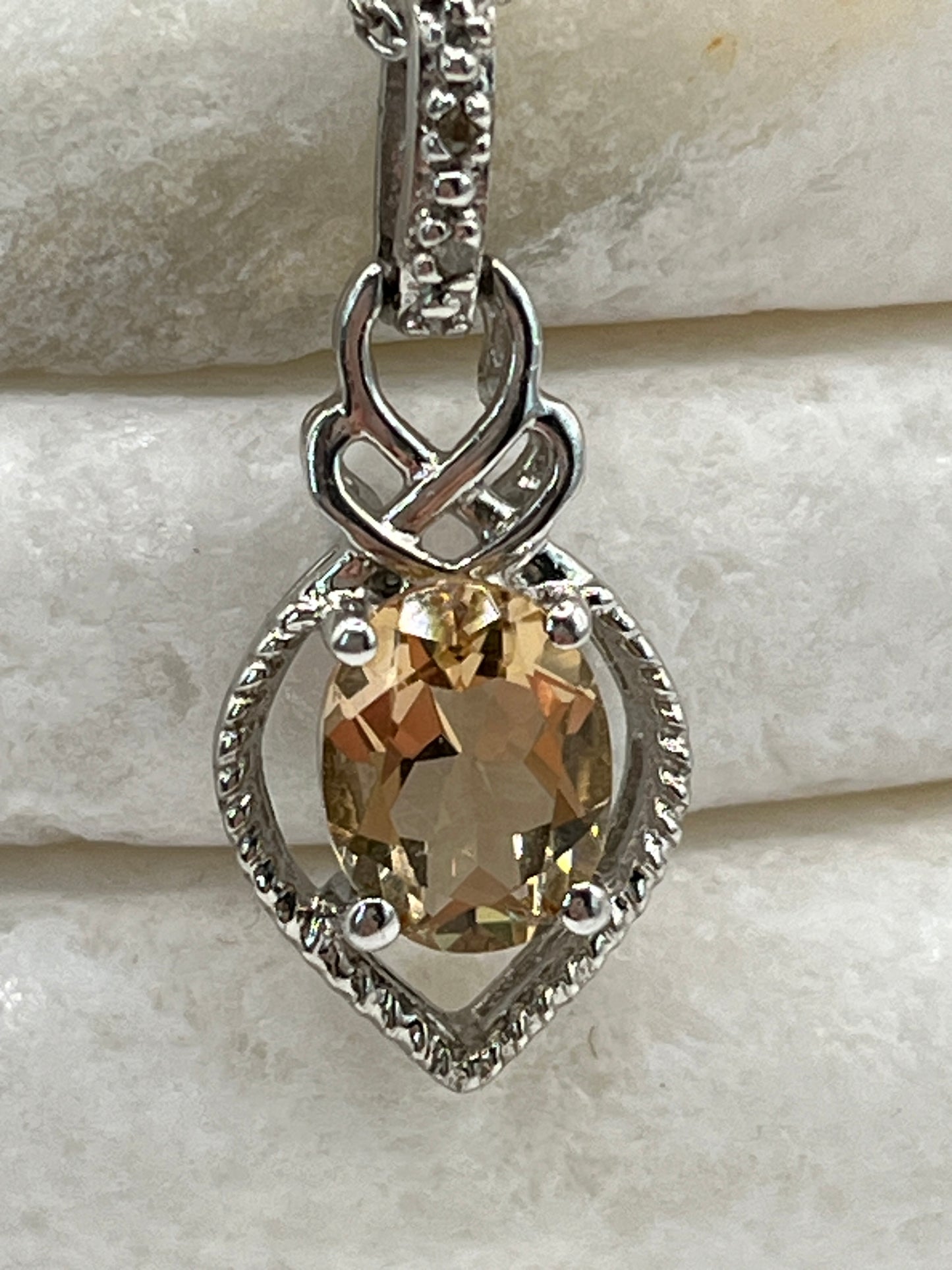 925 Sterling Silver Champagne Quartz Pendant On 45cm Chain