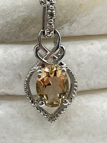 925 Sterling Silver Champagne Quartz Pendant On 45cm Chain