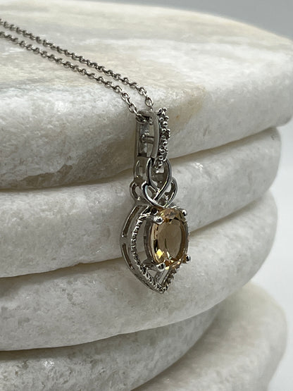 925 Sterling Silver Champagne Quartz Pendant On 45cm Chain