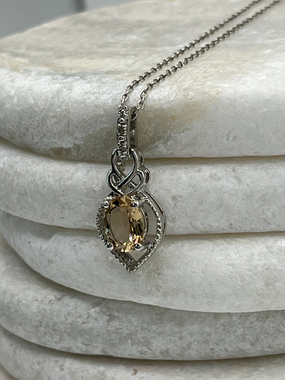925 Sterling Silver Champagne Quartz Pendant On 45cm Chain