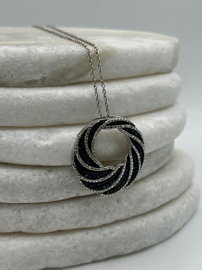 925 Sterling Silver Diamond Circle Pendant On 45cm Sterling Silver Chain