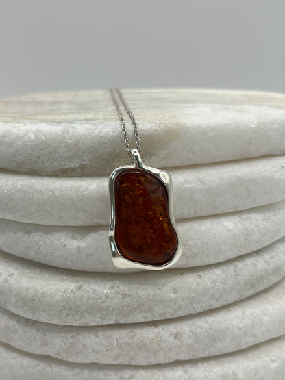 925 Sterling Silver Amber Boho Pendant on 45cm Sterling Silver Chain