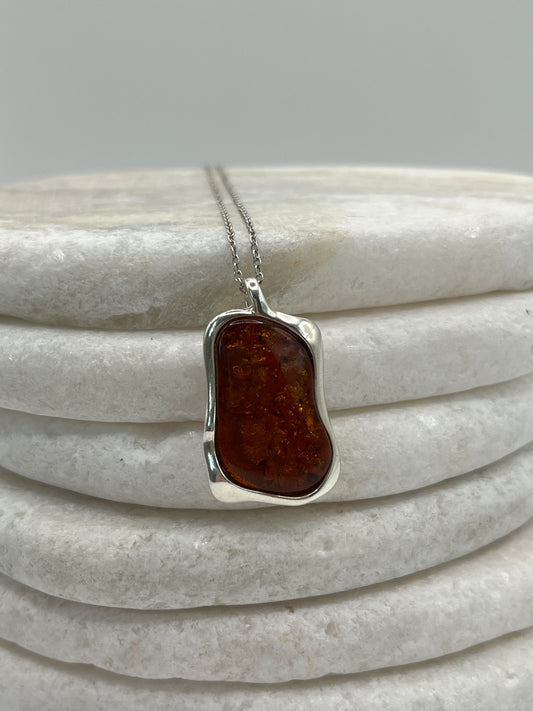 925 Sterling Silver Amber Boho Pendant on 45cm Sterling Silver Chain