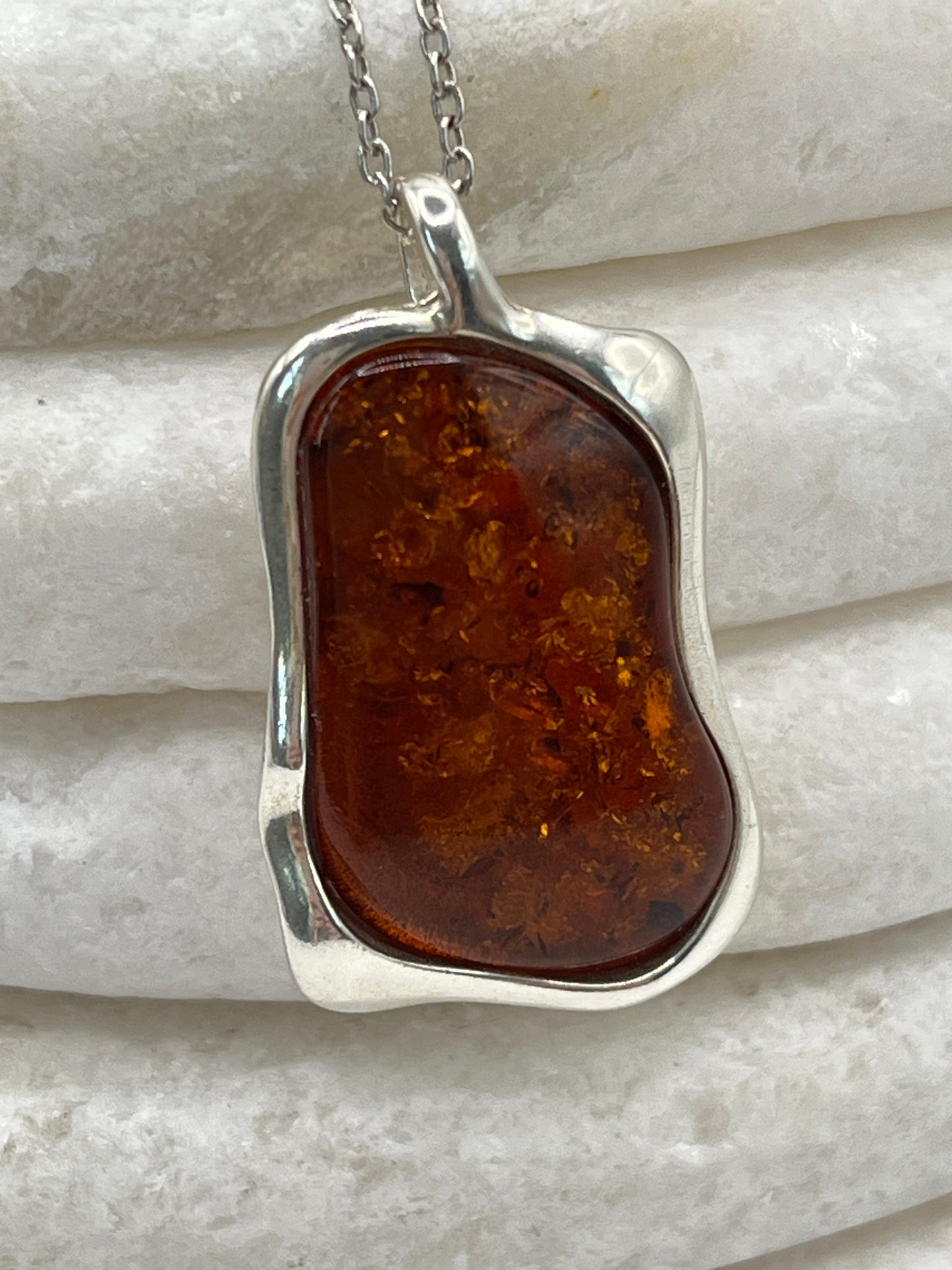 925 Sterling Silver Amber Boho Pendant on 45cm Sterling Silver Chain