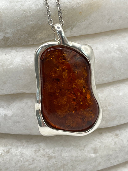 925 Sterling Silver Amber Boho Pendant on 45cm Sterling Silver Chain