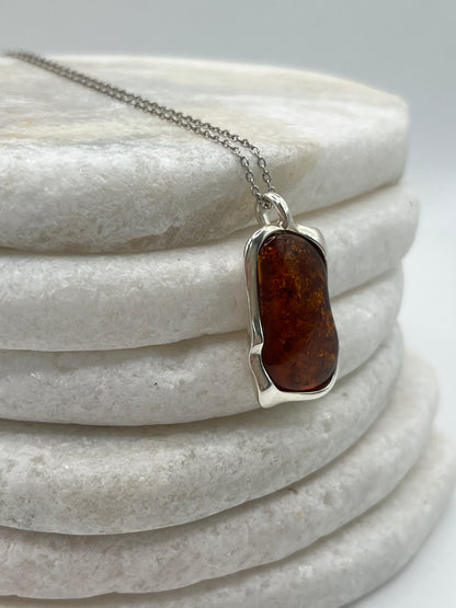 925 Sterling Silver Amber Boho Pendant on 45cm Sterling Silver Chain