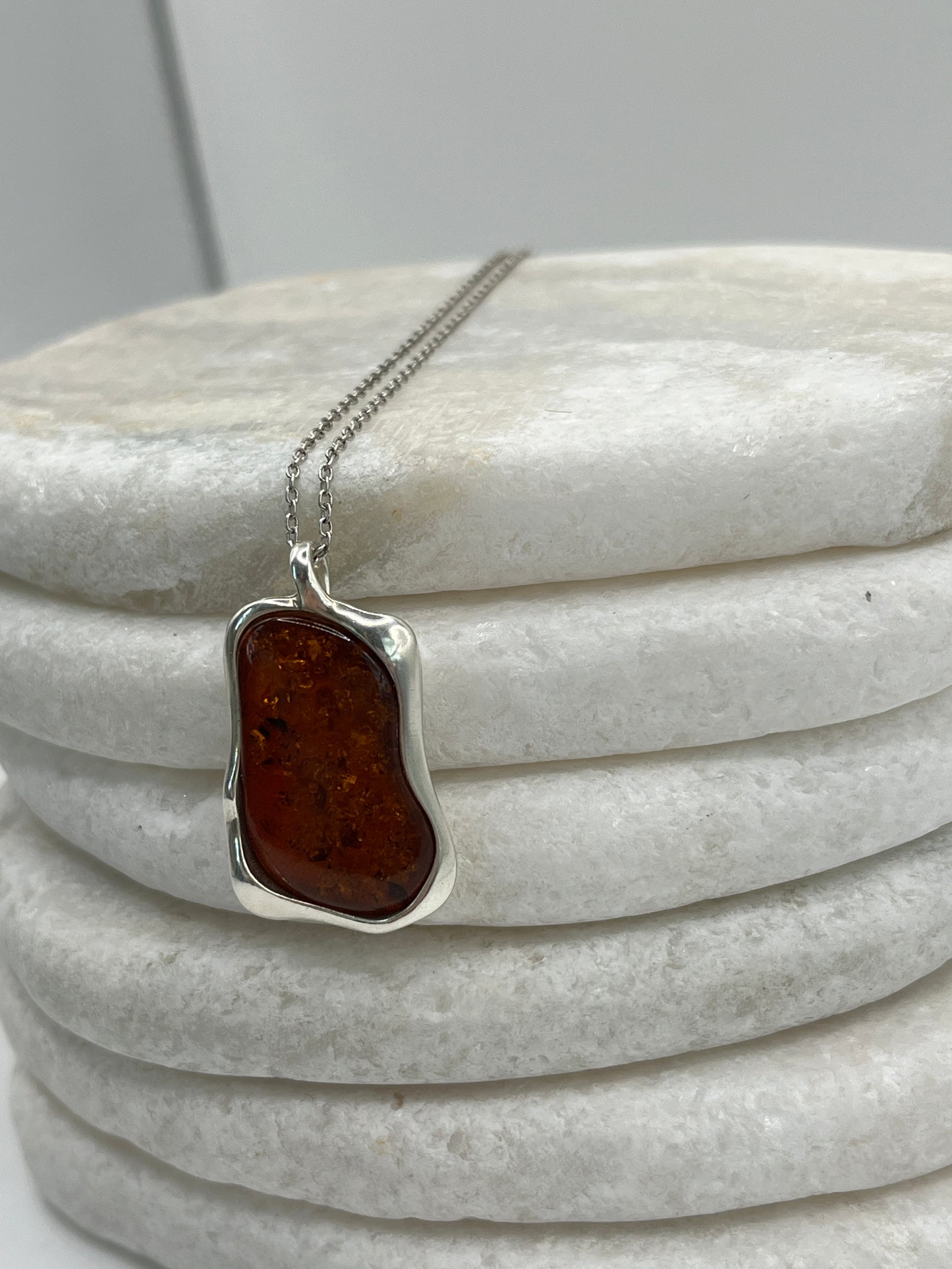 925 Sterling Silver Amber Boho Pendant on 45cm Sterling Silver Chain