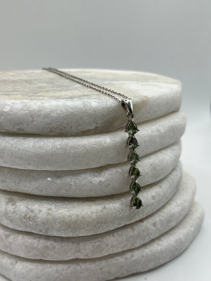 925 Sterling Silver Green Tourmaline Teardrop Long Pendant on 45cm Sterling Silver Chain