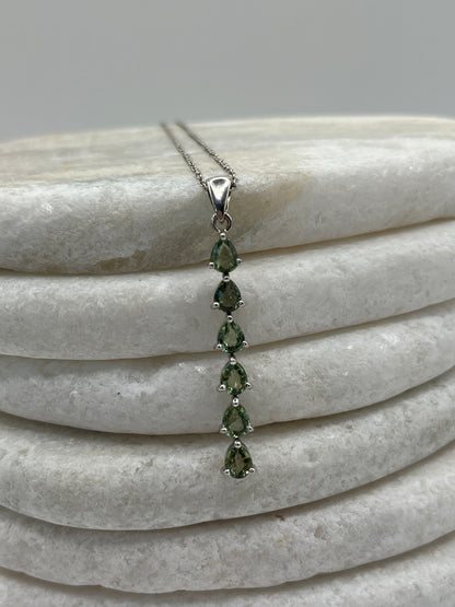 925 Sterling Silver Green Tourmaline Teardrop Long Pendant on 45cm Sterling Silver Chain