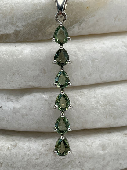 925 Sterling Silver Green Tourmaline Teardrop Long Pendant on 45cm Sterling Silver Chain