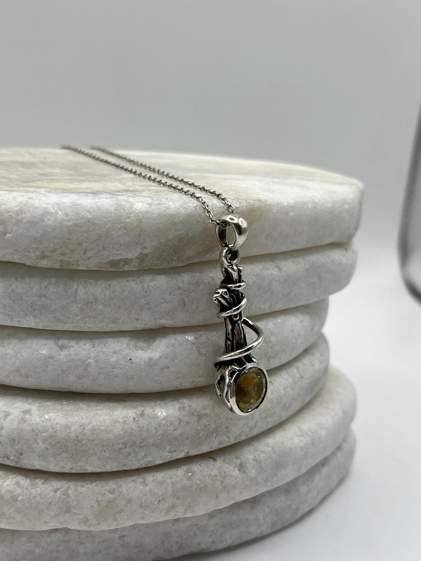 925 Sterling Silver Citrine Twist Pendant on 45cm Sterling Silver Chain