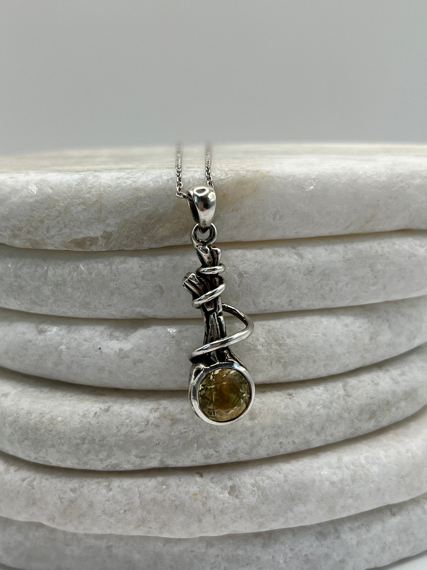 925 Sterling Silver Citrine Twist Pendant on 45cm Sterling Silver Chain
