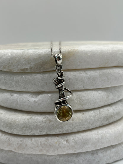925 Sterling Silver Citrine Twist Pendant on 45cm Sterling Silver Chain
