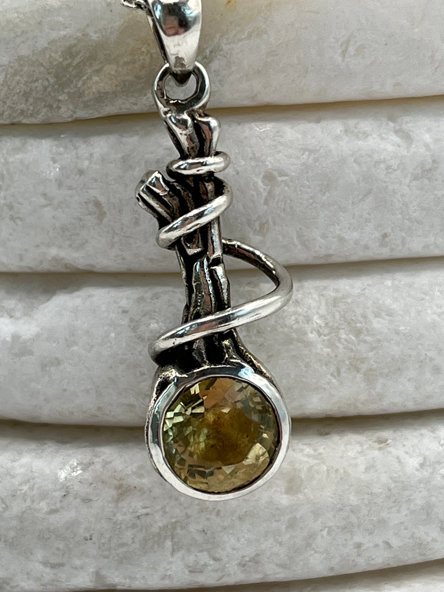 925 Sterling Silver Citrine Twist Pendant on 45cm Sterling Silver Chain