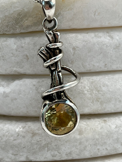 925 Sterling Silver Citrine Twist Pendant on 45cm Sterling Silver Chain