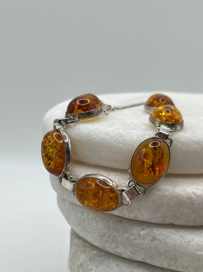 925 Sterling Silver Baltic Honey Amber Bracelet- 20cm