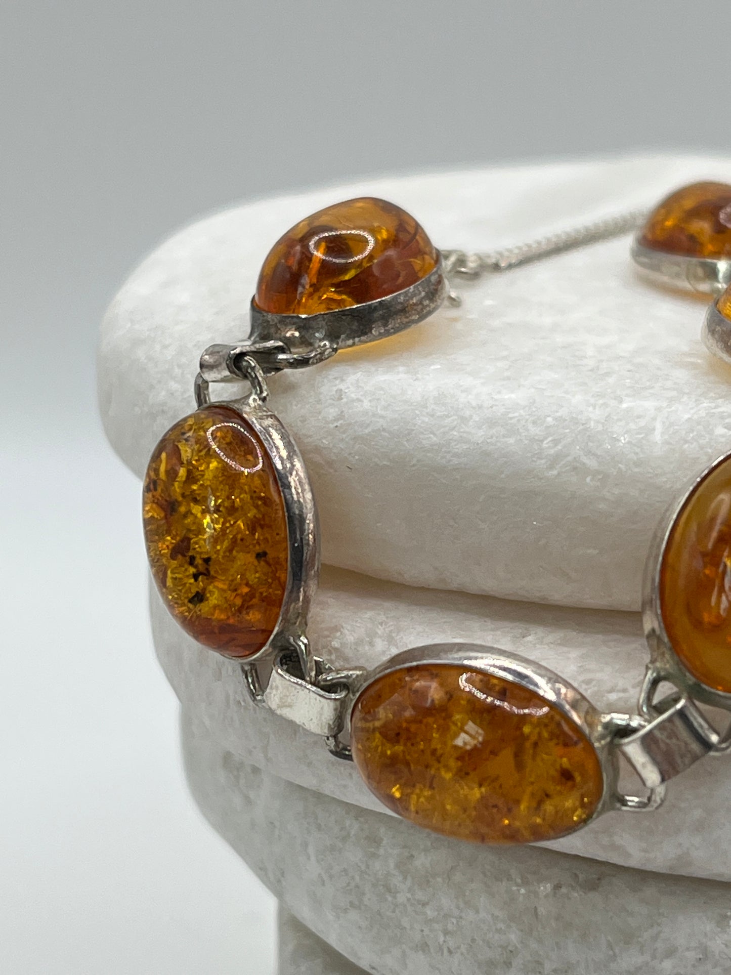 925 Sterling Silver Baltic Honey Amber Bracelet- 20cm