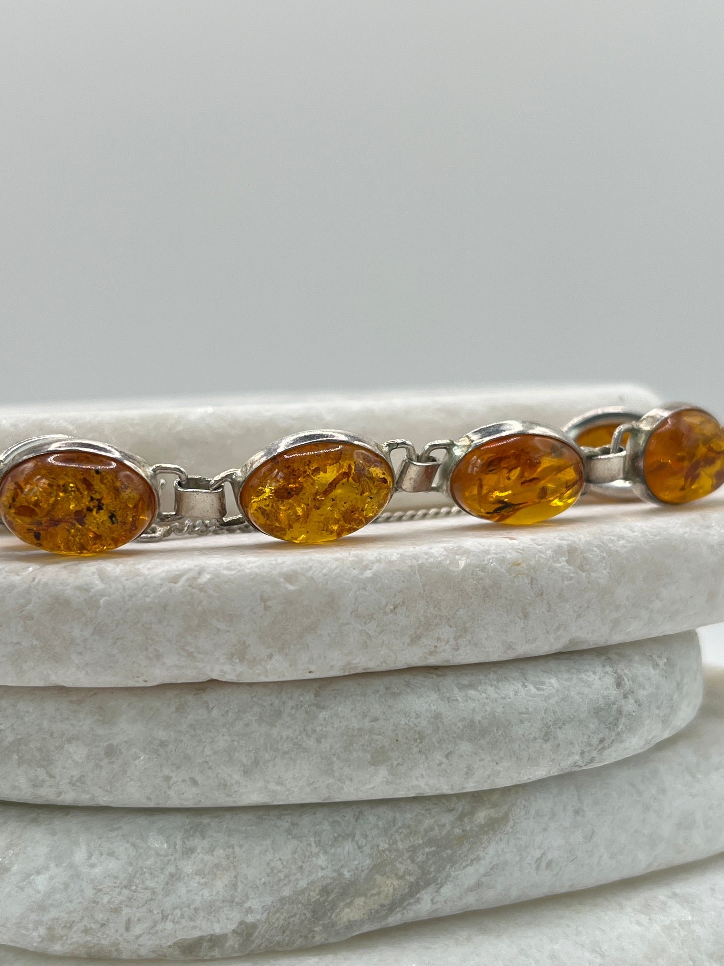 925 Sterling Silver Baltic Honey Amber Bracelet- 20cm