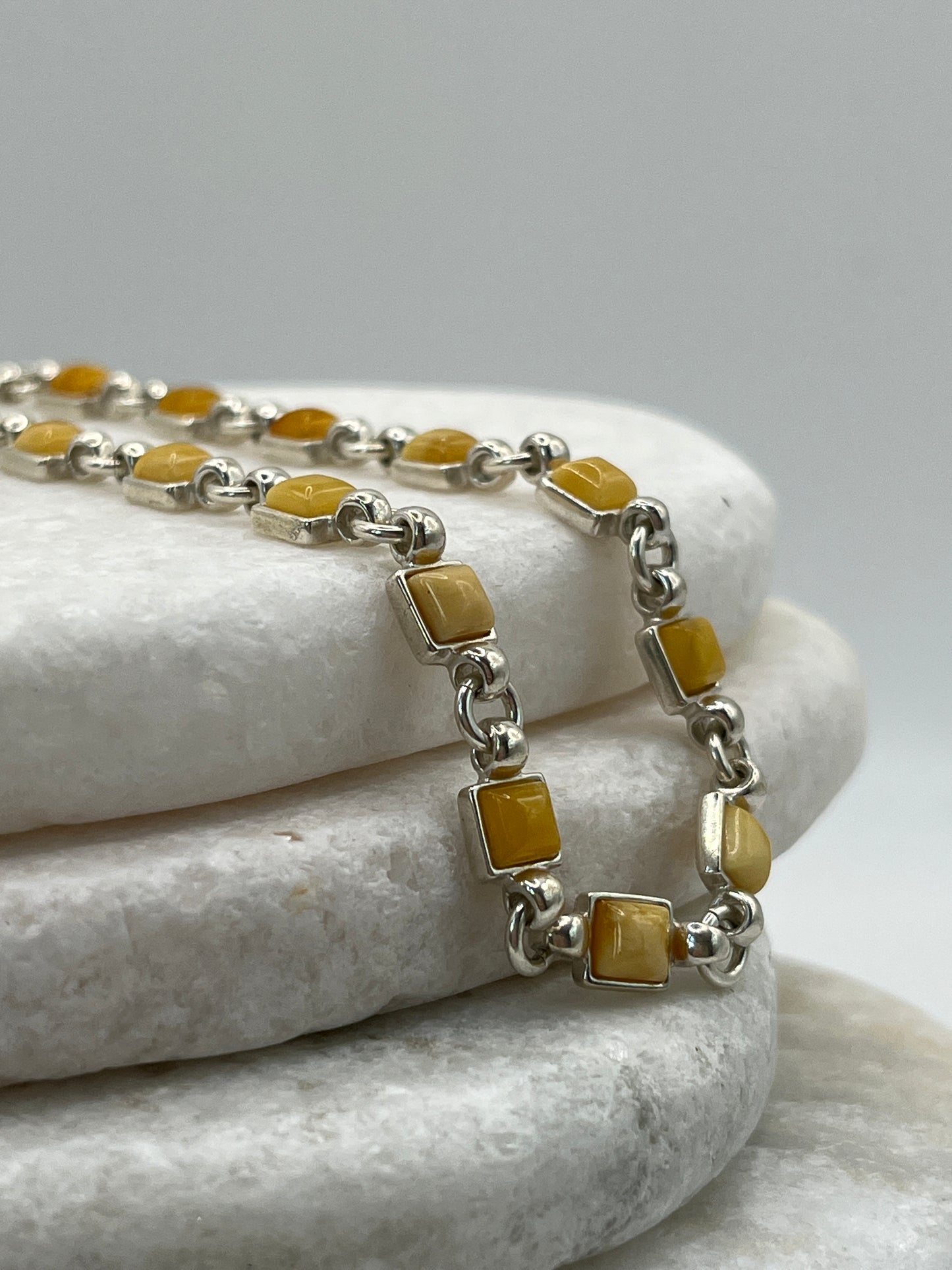 925 Sterling Silver Butterscotch Amber Bracelet- 20cm