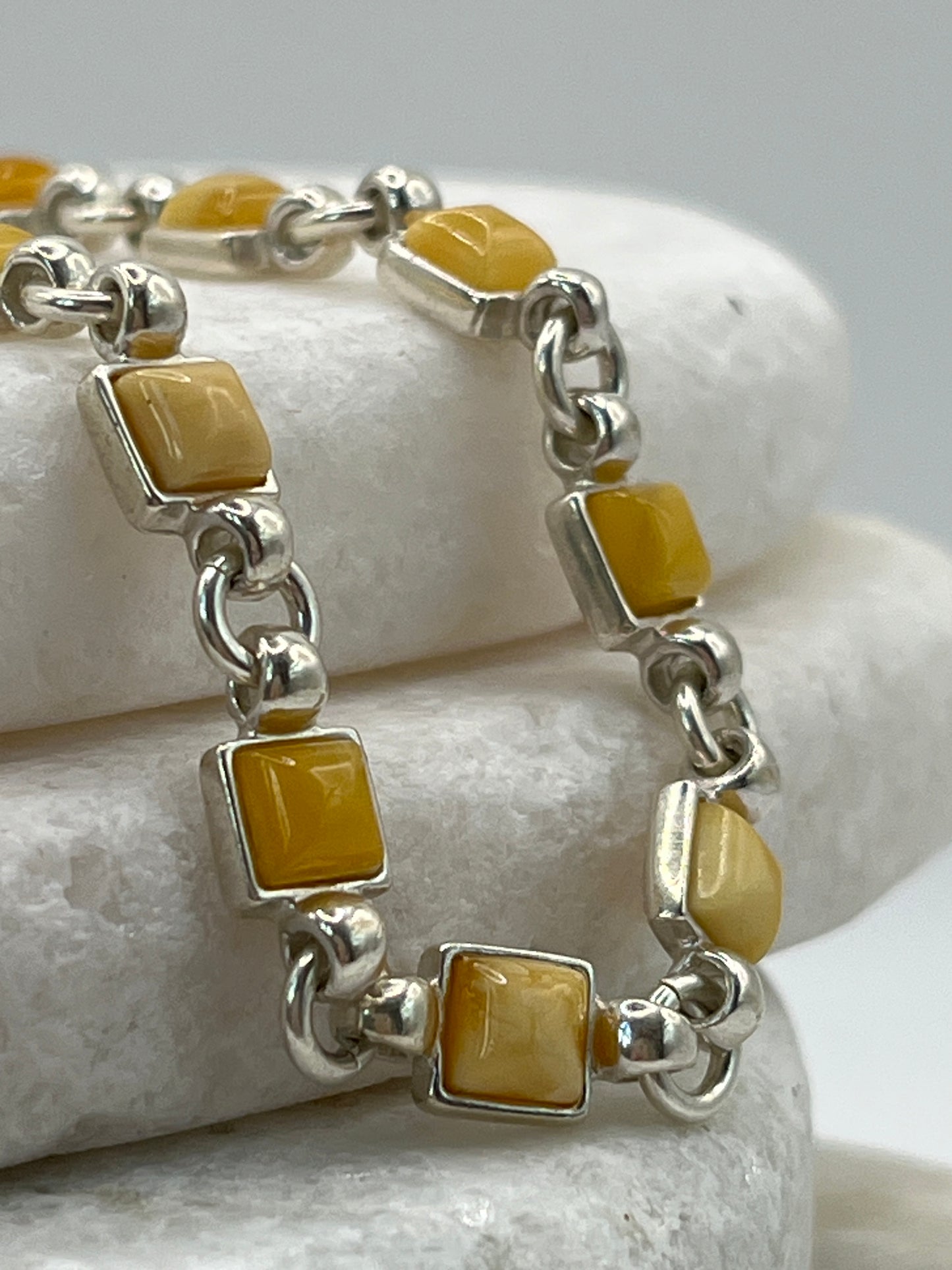 925 Sterling Silver Butterscotch Amber Bracelet- 20cm
