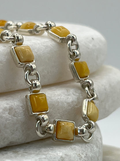 925 Sterling Silver Butterscotch Amber Bracelet- 20cm