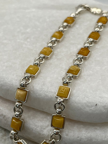925 Sterling Silver Butterscotch Amber Bracelet- 20cm