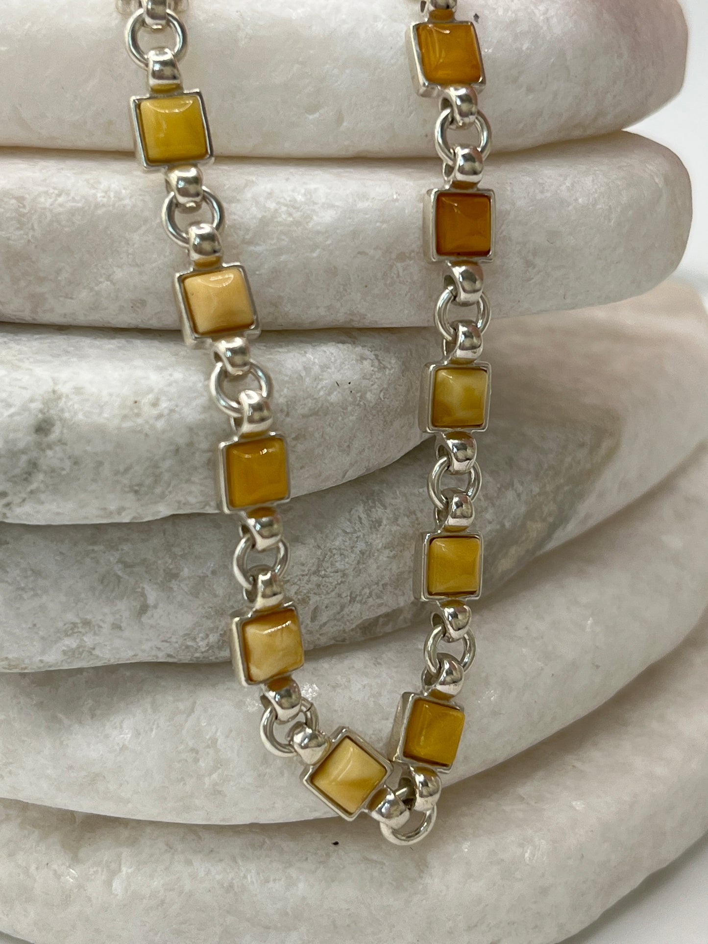 925 Sterling Silver Butterscotch Amber Bracelet- 20cm