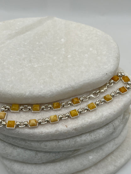 925 Sterling Silver Butterscotch Amber Bracelet- 20cm