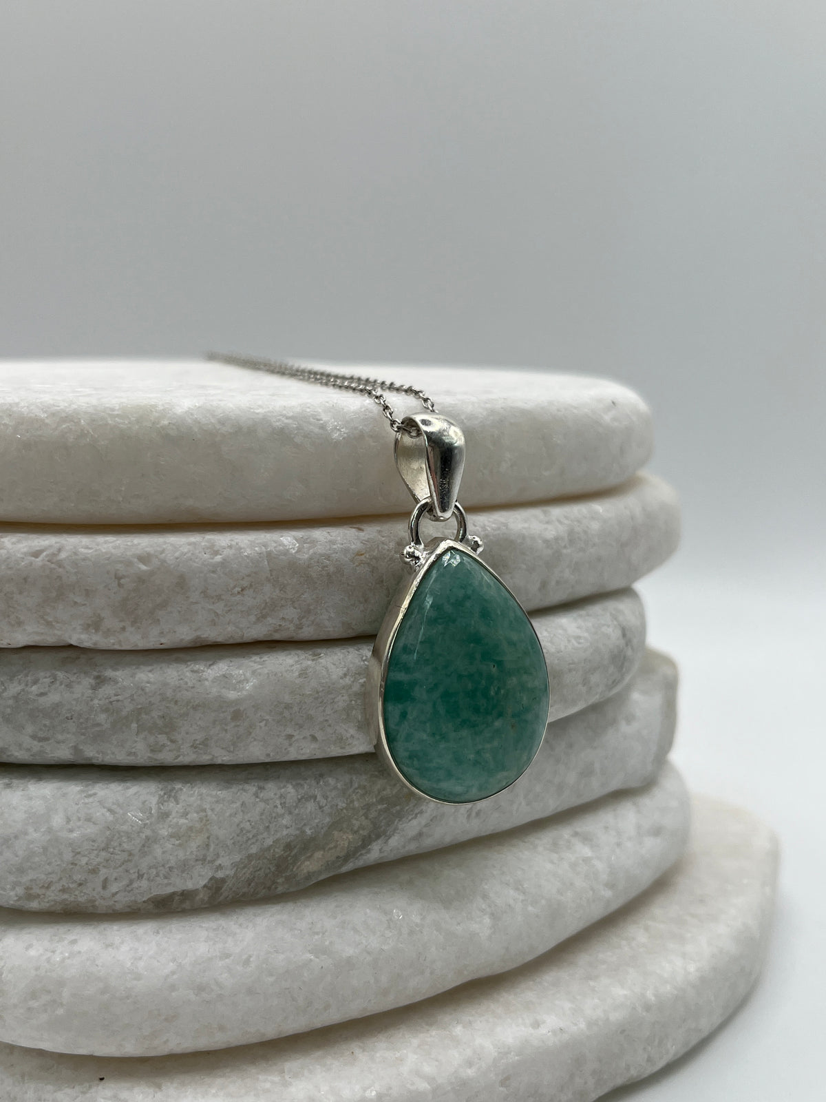 925 Sterling Silver Amazonite Teardrop Pendant on 45cm Sterling Silver Chain