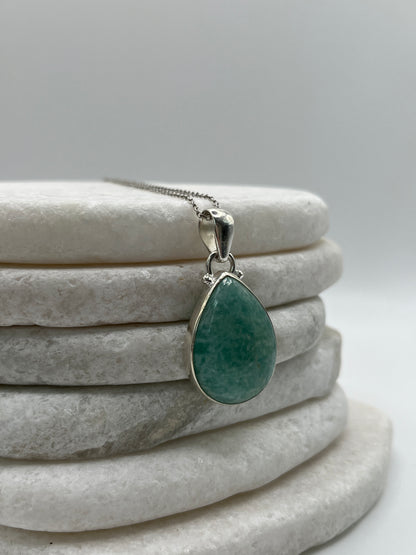 925 Sterling Silver Amazonite Teardrop Pendant on 45cm Sterling Silver Chain