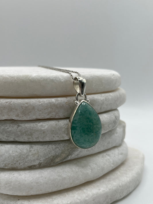 925 Sterling Silver Amazonite Teardrop Pendant on 45cm Sterling Silver Chain