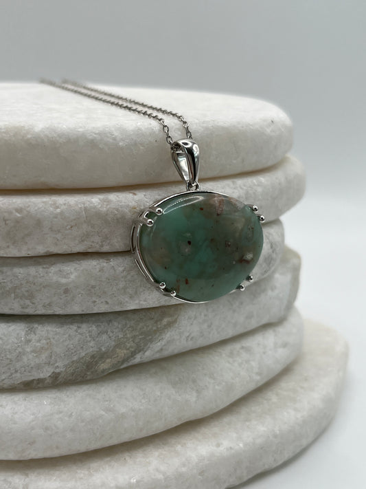 925 Sterling Silver Aquaprase Stone Pendant on 45cm Sterling Silver Chain