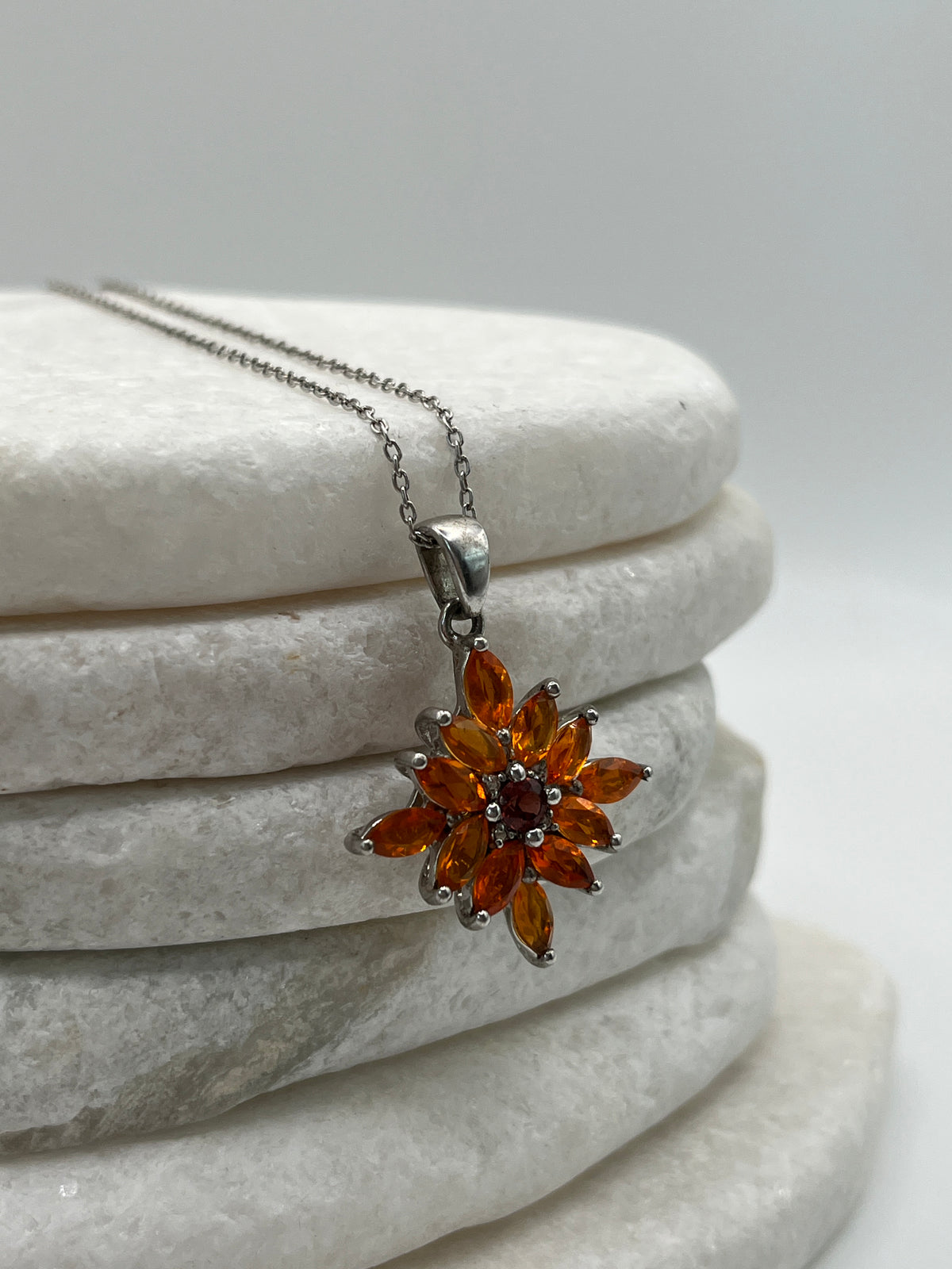 Genuine Orange Kyanite Star Cluster Pendant with Fire Opal Centre | 925 Sterling Silver | 45cm Chain | One of a Kind Statement Necklace