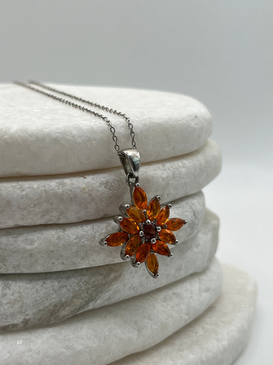 Genuine Orange Kyanite Star Cluster Pendant with Fire Opal Centre | 925 Sterling Silver | 45cm Chain | One of a Kind Statement Necklace