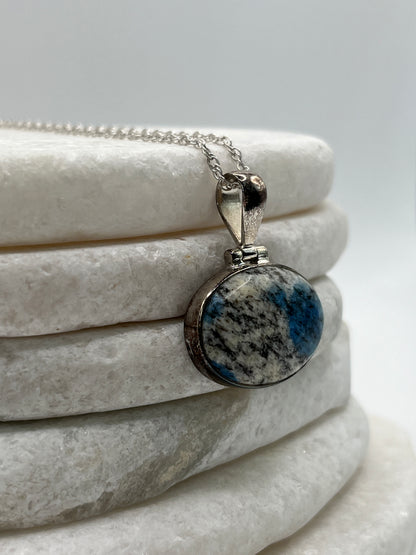 925 Sterling Silver Azurite Oval Pendant on 45cm Sterling Silver Chain