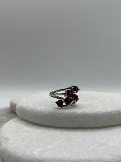 925 Sterling Silver Garnet Cluster Ring - Size O